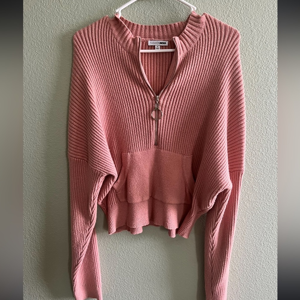Pink knit half zip sweater